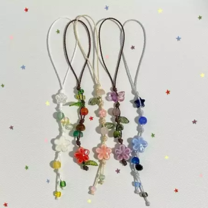 Móc Khóa Dây Sáp Handmade, Hoa Lá Cành Bling Bling - Móc Treo Điện Thoại Dâu Nhỏ